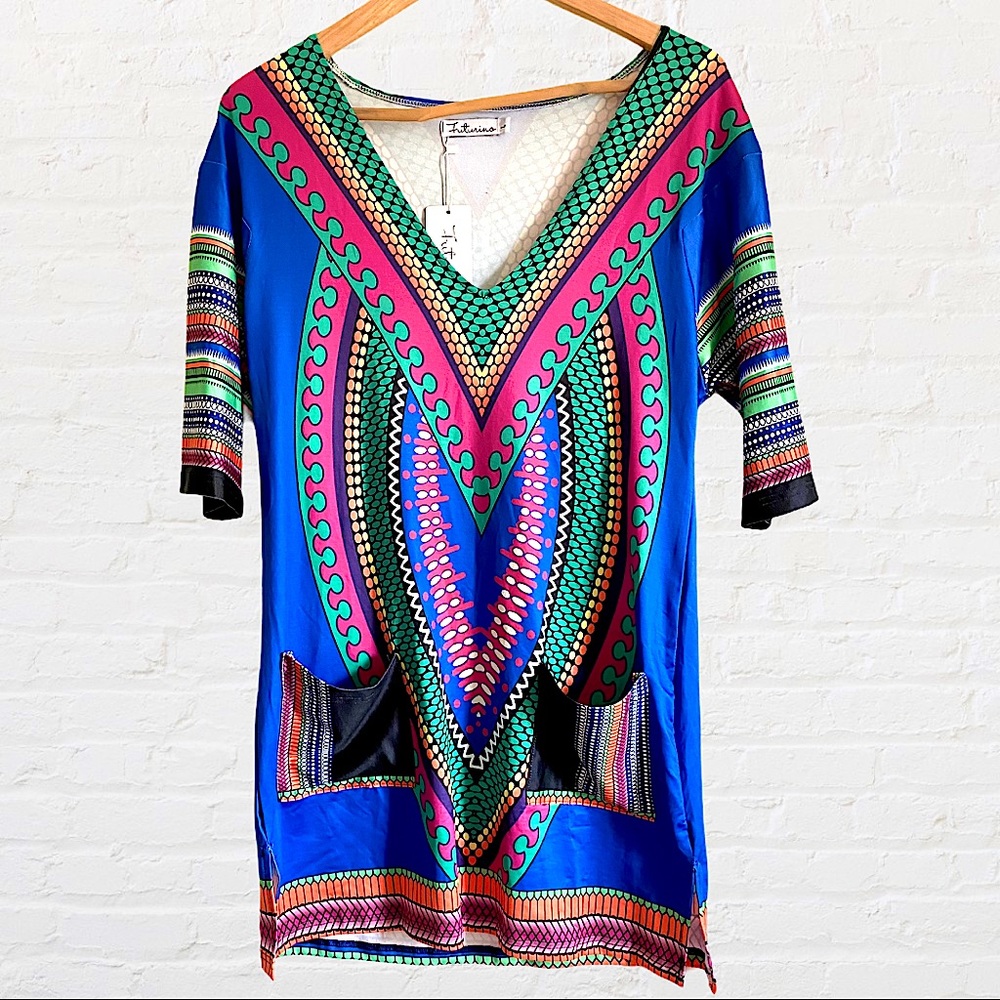 FUTURINO BOHO STYLE MINI DRESS WITH FRONT POCKETS - Picture 7 of 12